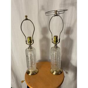 Cut Lead Crystal Pair of Lamps Table Lamp MCM Style Vintage Etched Tested